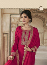 Salwar Suit of Dola Silk in Red